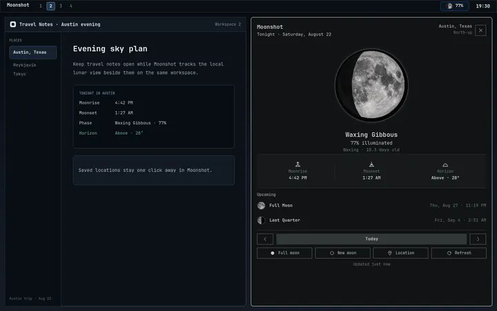 Moonshot moon phase plugin running in Omarchy
